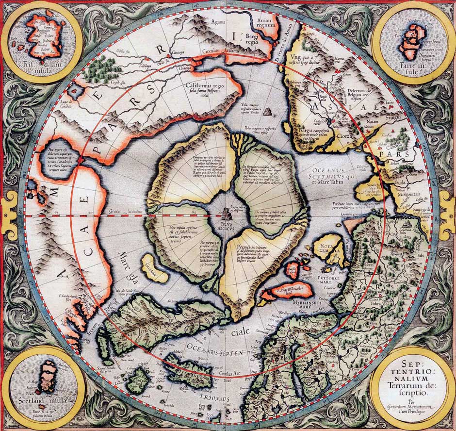 Карта Гипербореи опубликованная сыном Герарда Меркатора в 1595 году
