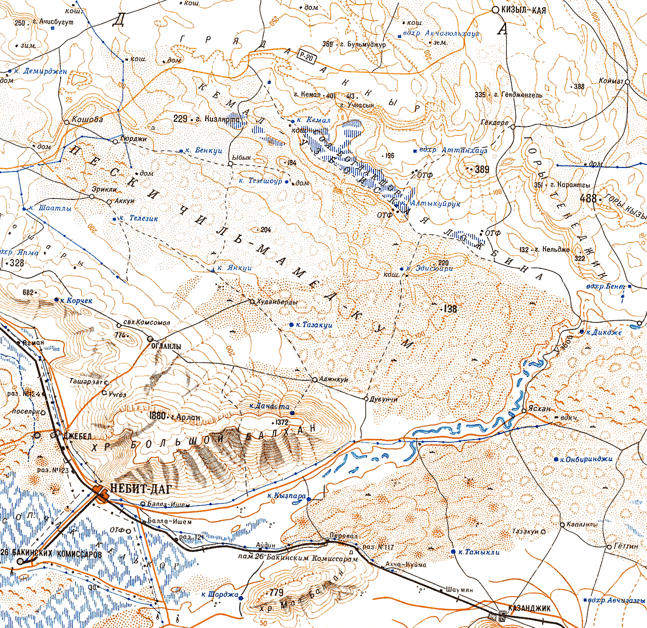 Карта раона путешествия по Юго-Западным Каракумам